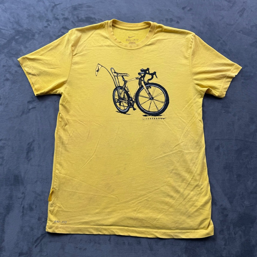 Nike Dri-FIT Livestrong Bicycle Graphic T-Shirt Yellow Mens Medium